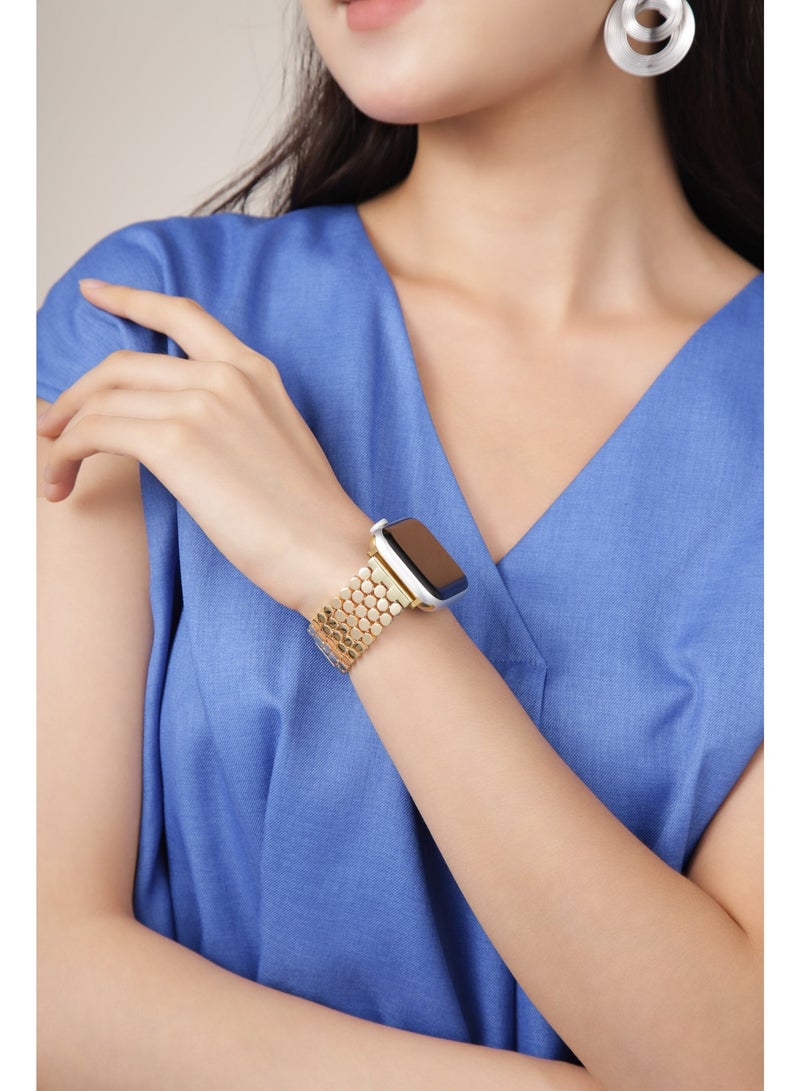 سوار ساعة آبل من الفولاذ المعدني الذهبي 42مم/44مم/45مم – شريط مرصّع ذو روابط سداسية مُلمع، شريط فاخر أنيق قابل للتعديل - Image 2